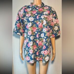 Vintage Katelyn Rose Women's Shirt Size2X Floral 100% Cotton Short Sleeve Pocket